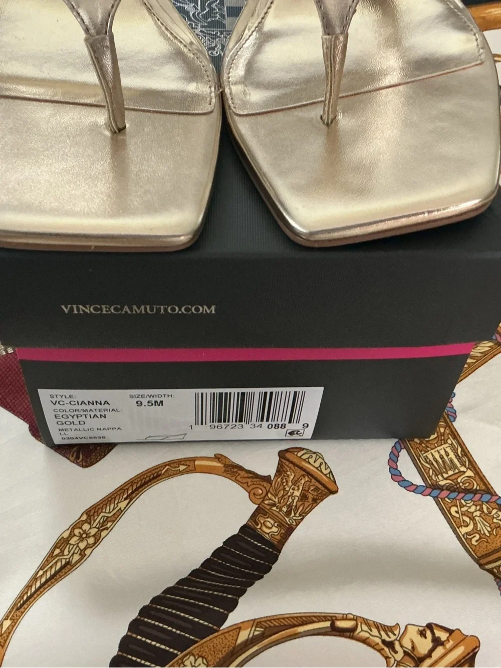 Vince Camuto Gold Square-Toe Thong Sandals